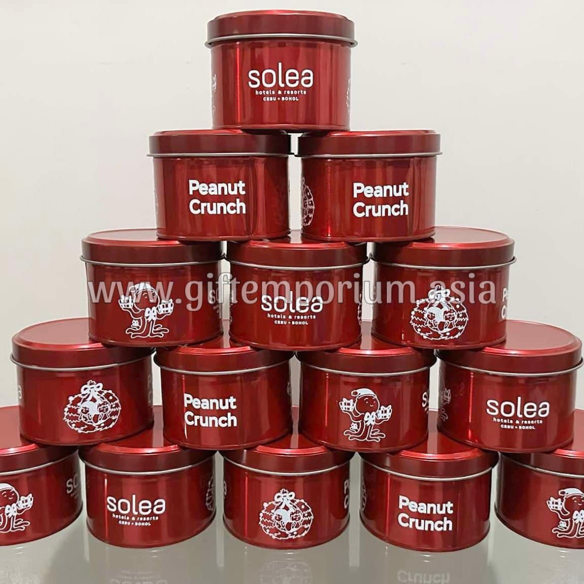 Solea Hotels & Resorts branded peanut crunch gift tins